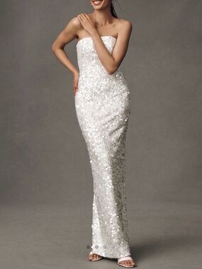 Helsi Strapless White Sequin Column Dress